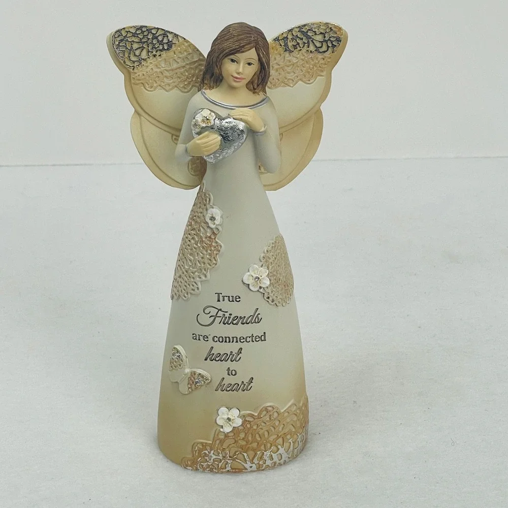 True Friends Are Connected Heart To Heart Angel Figurine Butterfly Lace Detail